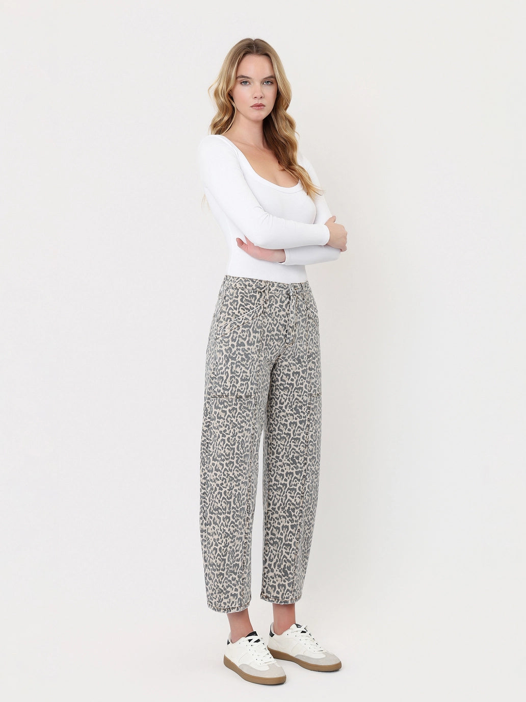 Lovervet High Rise Leopard Print Utility Barrel Jeans