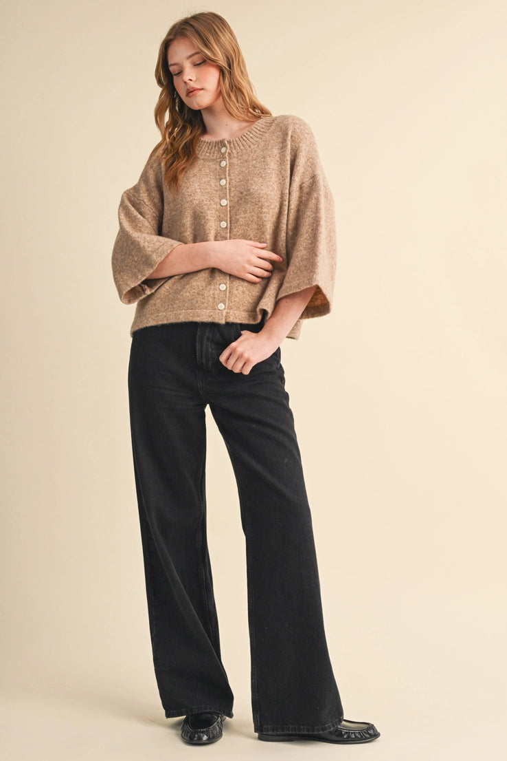 Elbow Length Sleeve Sweater Cardigan in Mocha Brown