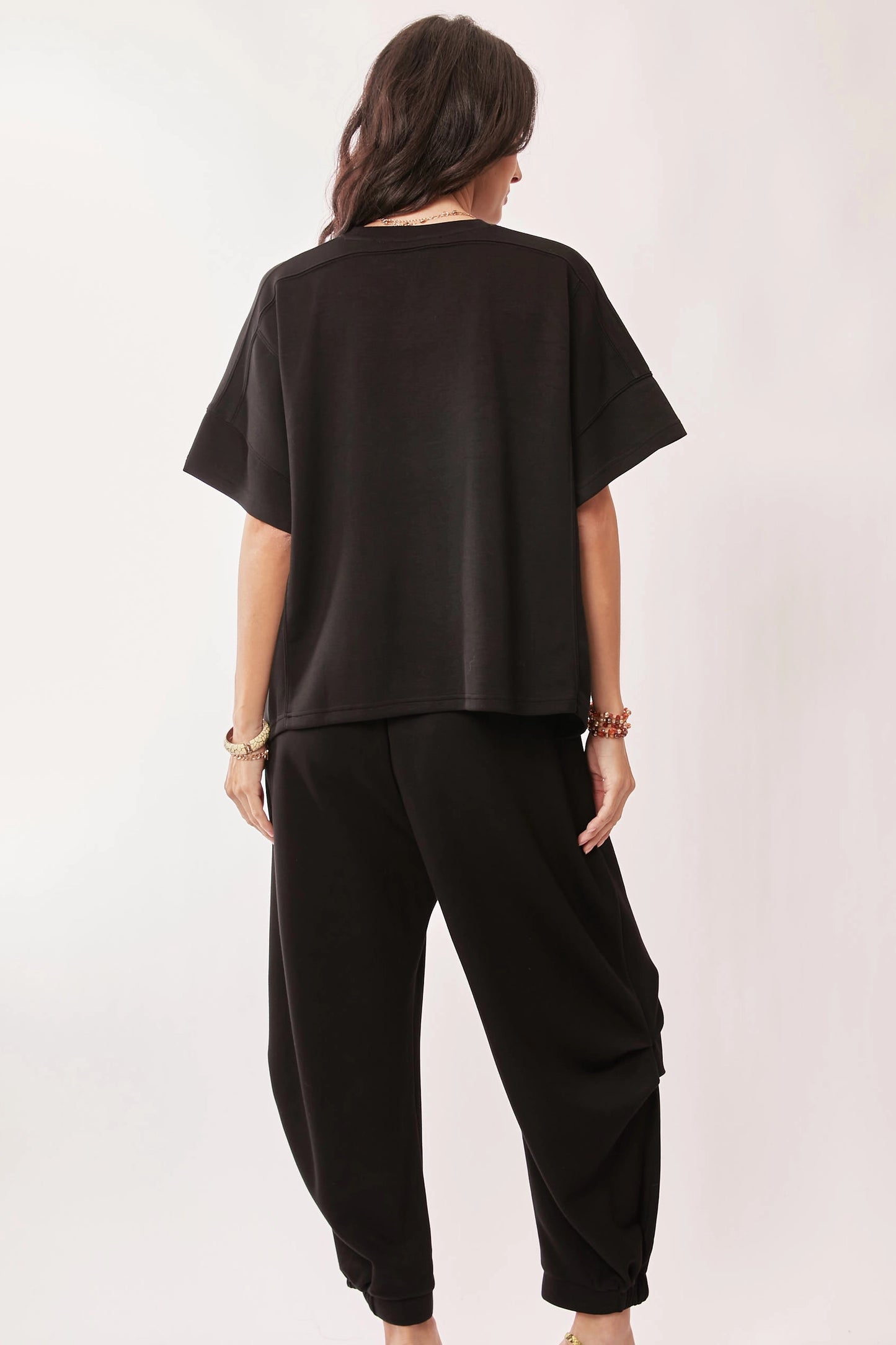 Davi & Dani Solid Flowy Top with Elastic Waist Band Pants Set