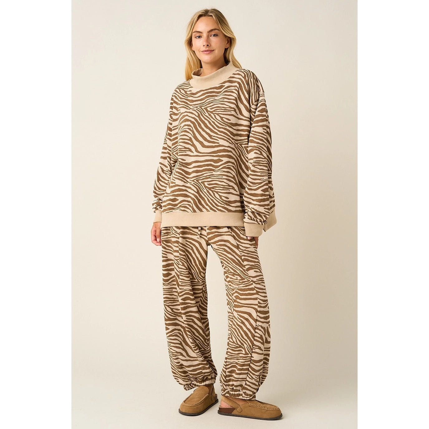Zebra Print Relaxed Fit Barrel Leg Pants