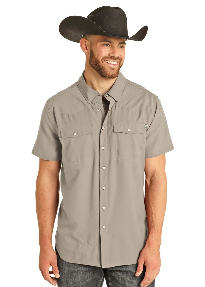 Rock & Roll TEK Western Stretch Tan Short Sleeve Shirt