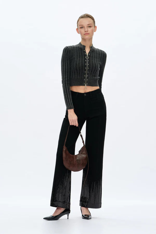 Bayeas Mid Rise Sequin Wide Leg Jeans