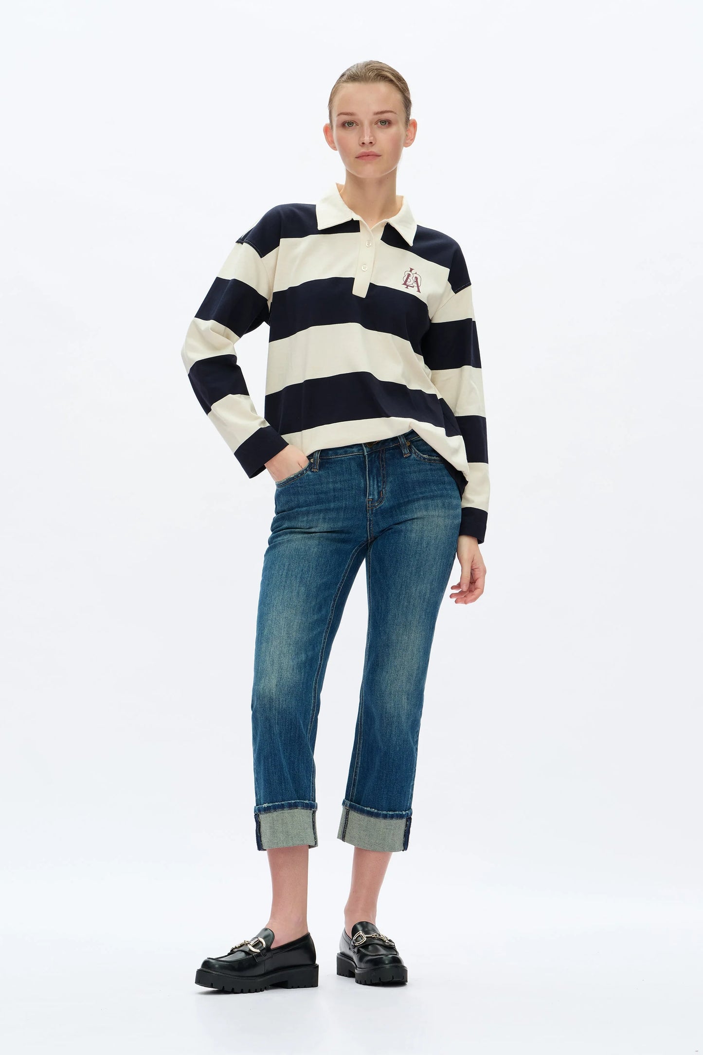 Bayeas Low Rise Straight Leg Jeans in Retro Dark Blue
