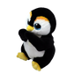 Side view of a plush penguin toy on a white background