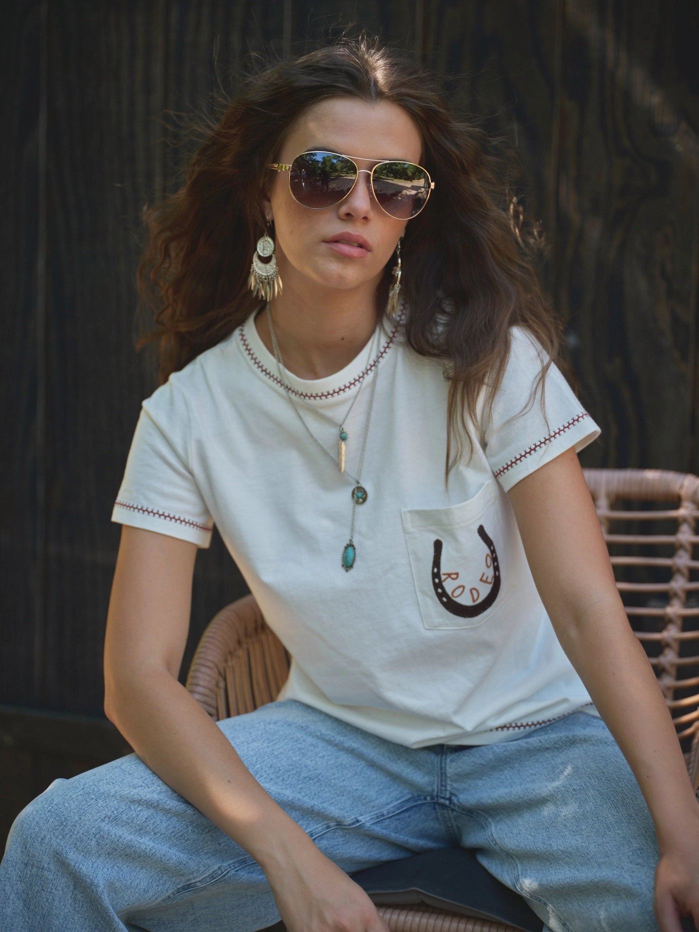 Vintage Rodeo Horseshoe Stitched Off White Tee