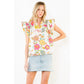 Ruffle Sleeve Floral Pattern Top