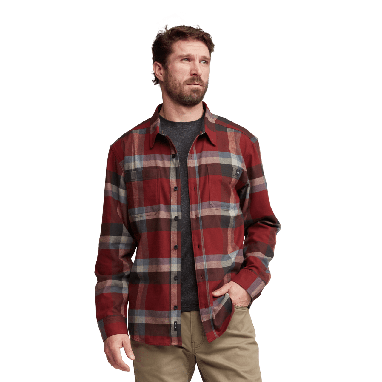 Sitka Ashland Dark Red Plaid Lightweight Flannel Shirt