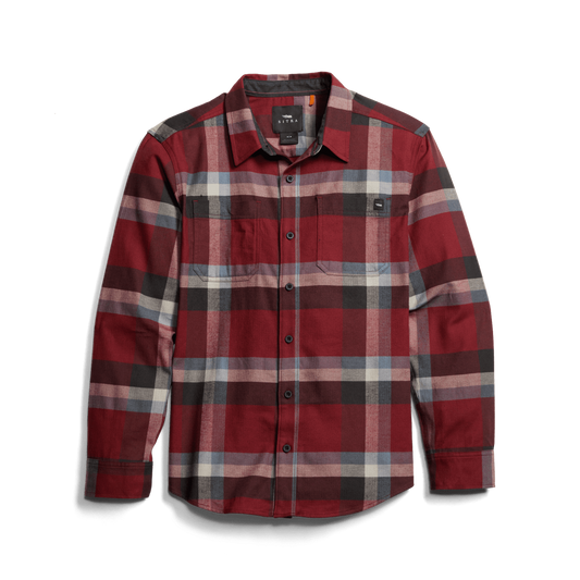 Sitka Ashland Dark Red Plaid Lightweight Flannel Shirt