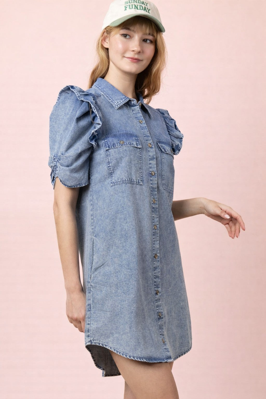 Mineral Washed Indigo Button-Down Mini Shirt Dress