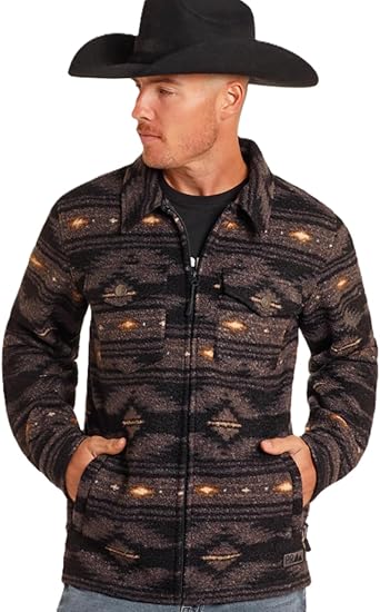 Rock & Roll Denim Powder River Outfitters Southwestern Print Berber Zip Jacket