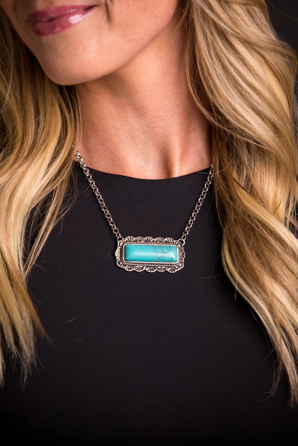 West & Co. 18" Turquoise Bar Necklace with Stamped Border