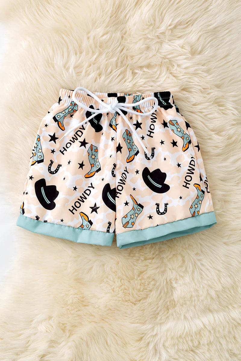 "Howdy" Western Print Swim Shorts