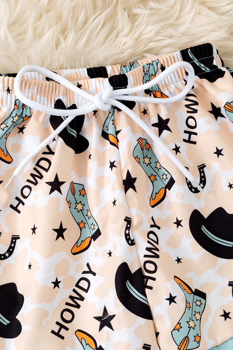 "Howdy" Western Print Swim Shorts