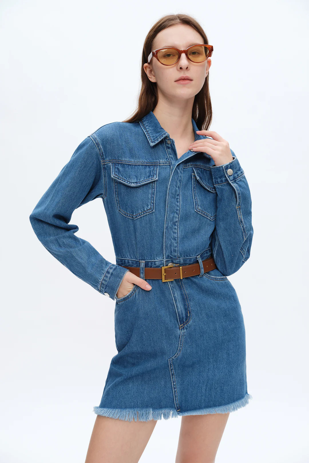 BAYEAS The Resa Denim Shirt Dress in Medium Blue