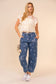 Blue B Western Print Barrel Leg Denim Jean