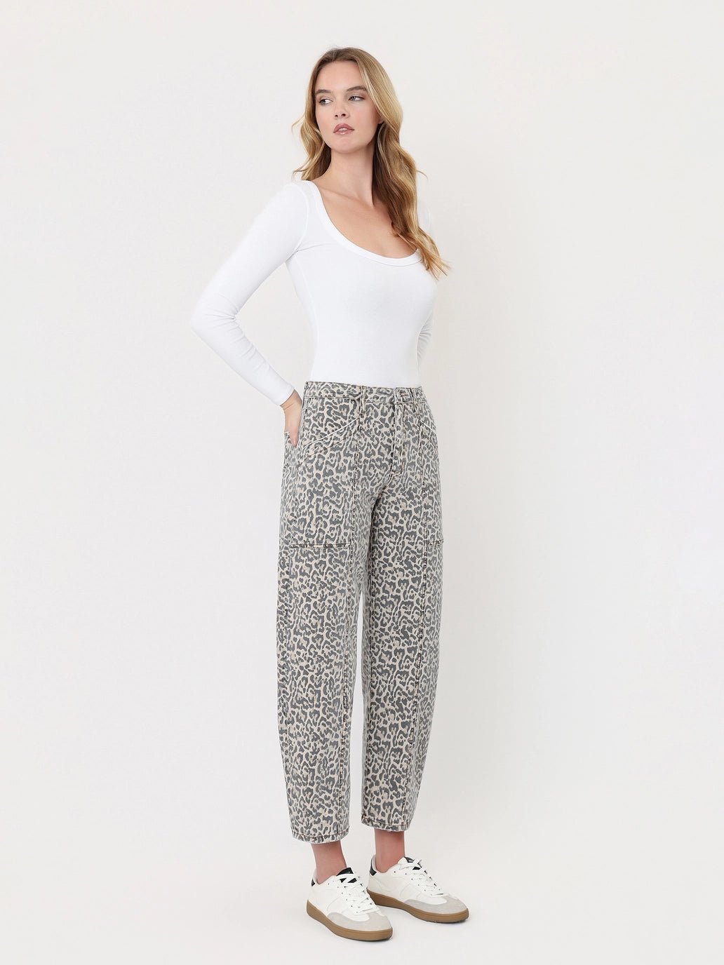 Lovervet High Rise Leopard Print Utility Barrel Jeans