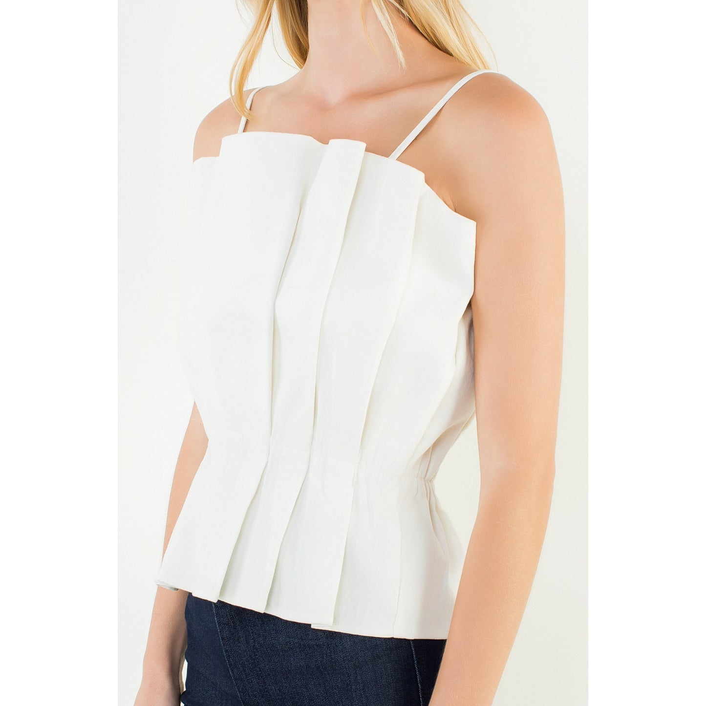 Thin Strap Pleated Top in White