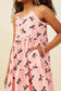 Girls Pink Bow Print Button Detail Tiered Tank Dress