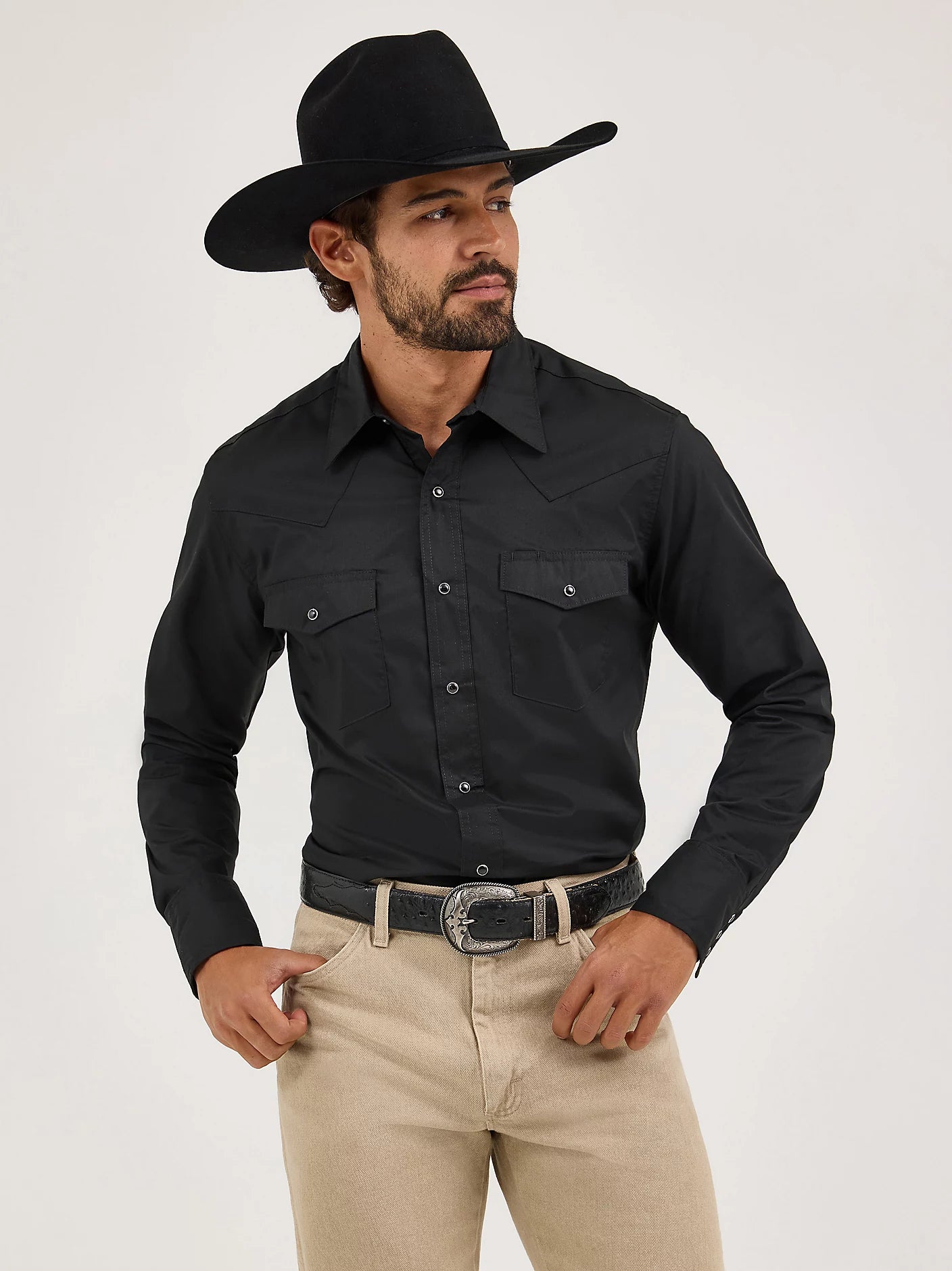 Wrangler® Black Western Snap Shirt – Cowboy Headquarters