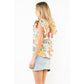 Ruffle Sleeve Floral Pattern Top in Cream
