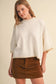 Contrast Blanket Stitch Mock Neck Short Sleeve Sweater in White Beige