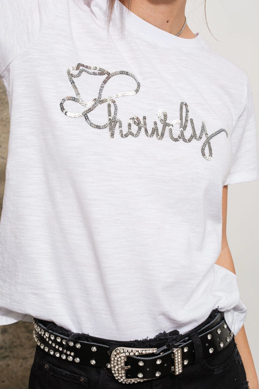 Western Howdy Sequin Graphic Slub Tee