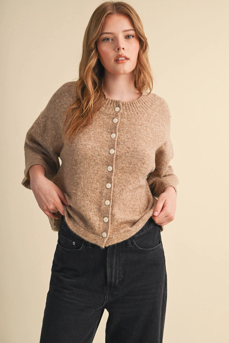Elbow Length Sleeve Sweater Cardigan in Mocha Brown
