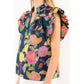 Ruffle Sleeve Navy Floral Pattern Top