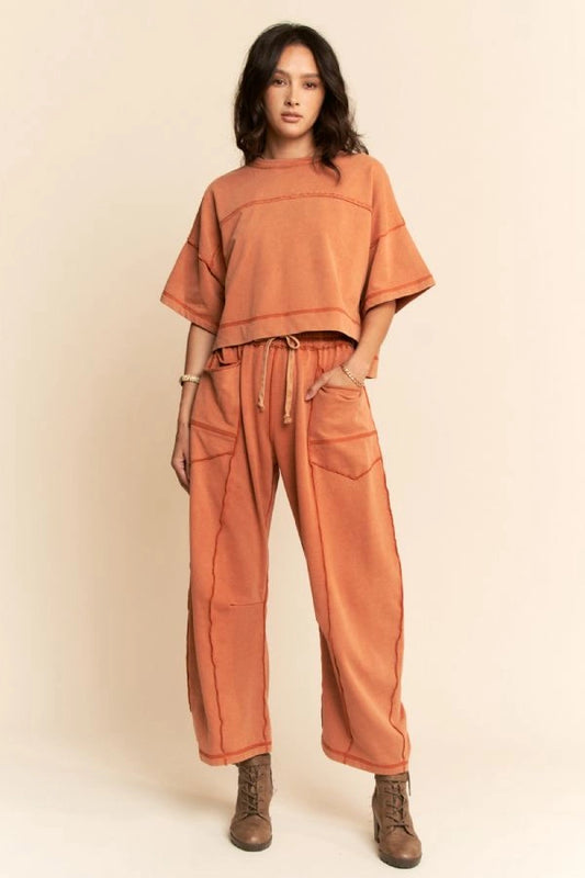 Davi & Dani Mineral Washed Exposed Barrel Pants Set