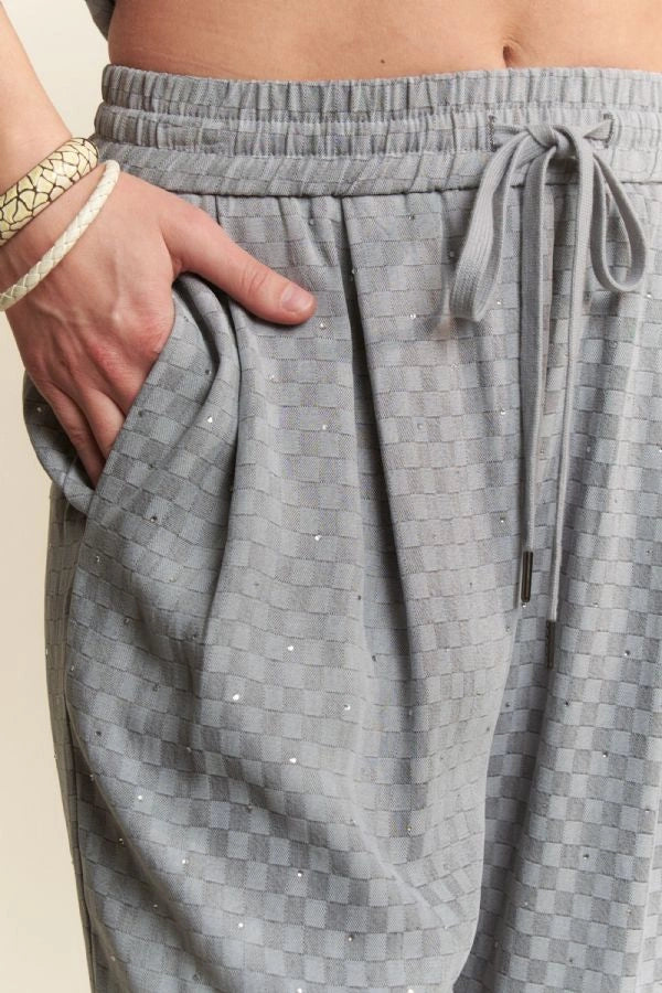 Davi & Dani Checkered Denim Button Down Shirt & Long Pants Set