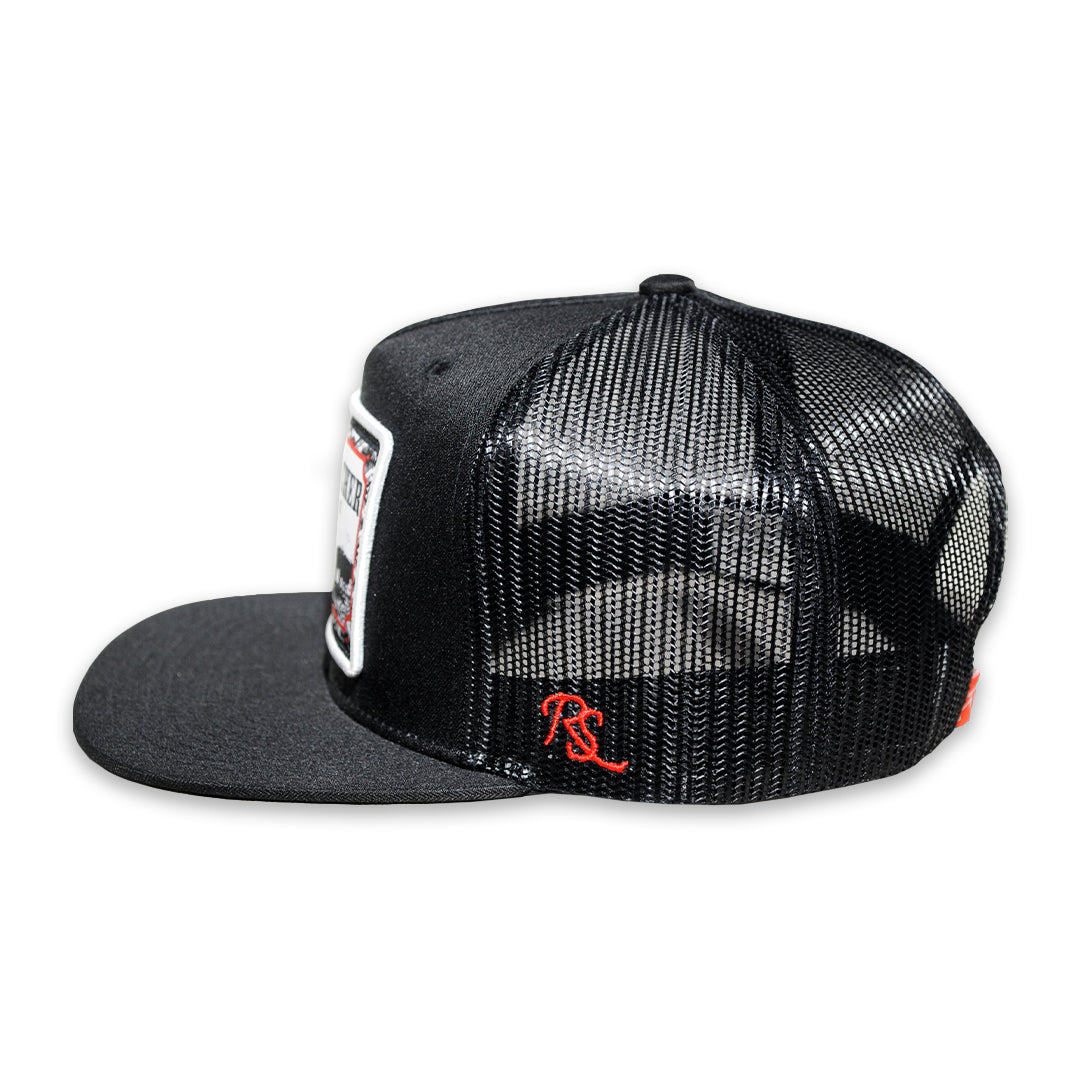 RopeSmart Red Cow Puncher Patch Black Trucker Cap