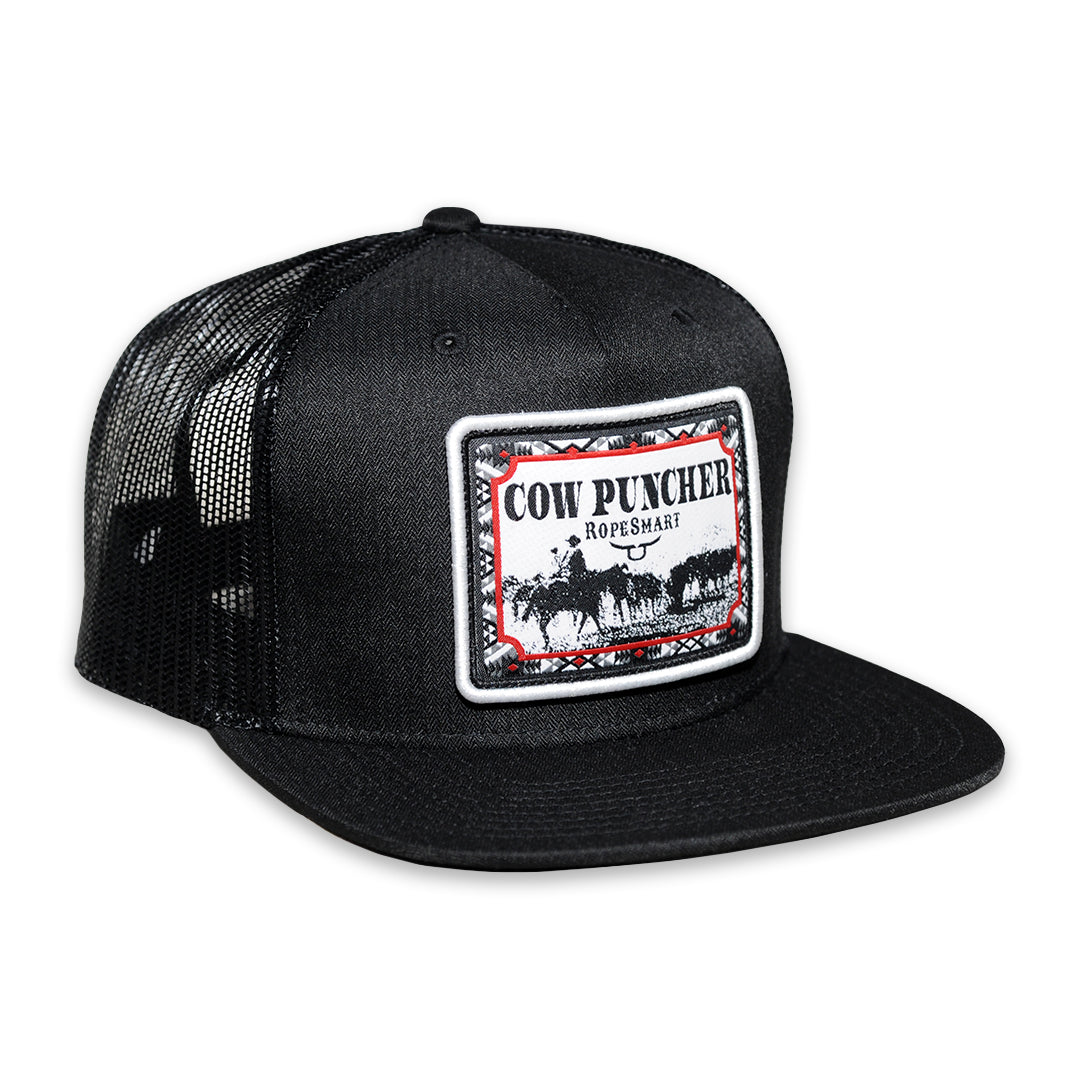 RopeSmart Red Cow Puncher Patch Black Trucker Cap