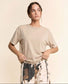 Davi & Dani Relaxed Fit Boxy Crew Neck Tee in Beige