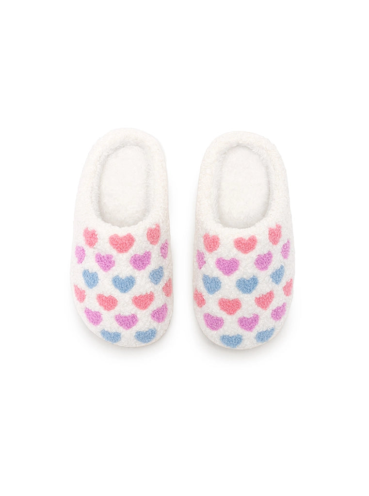 Kids Pastel Heart White Slippers