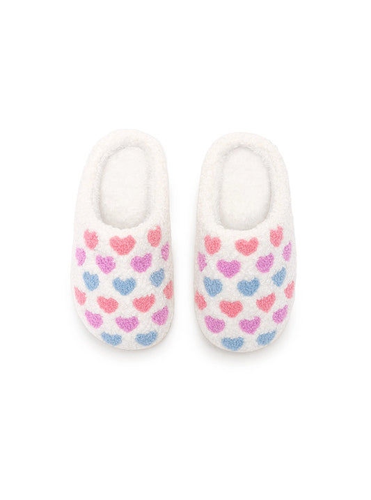 Kids Pastel Heart White Slippers