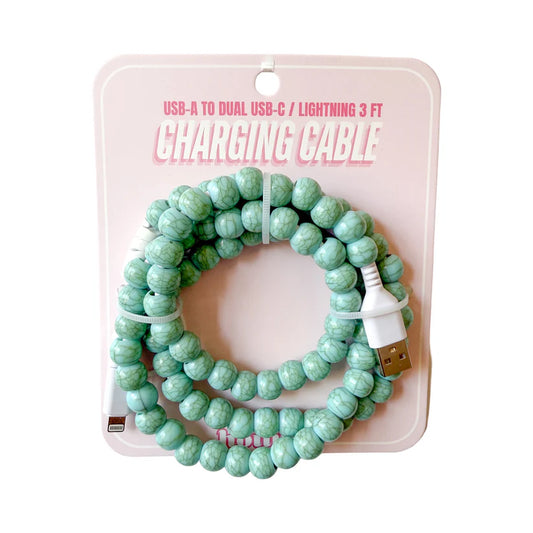 Turquoise Green Beaded Charging Cable