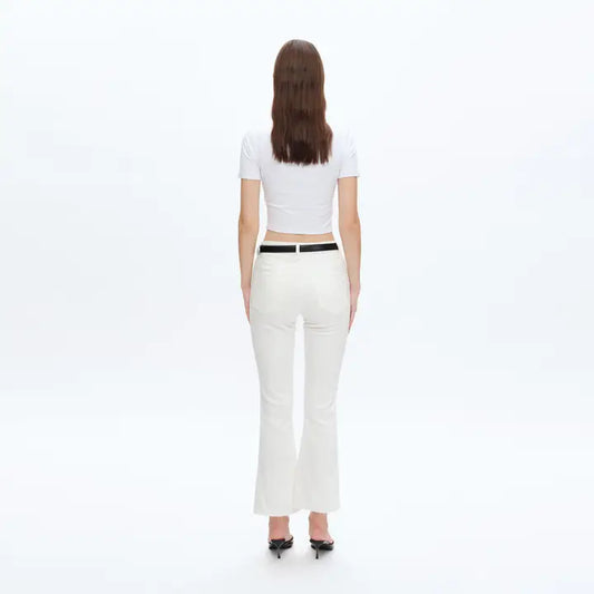 Bayeas White Mid Rise Bootcut Twill Pants with Raw Hem