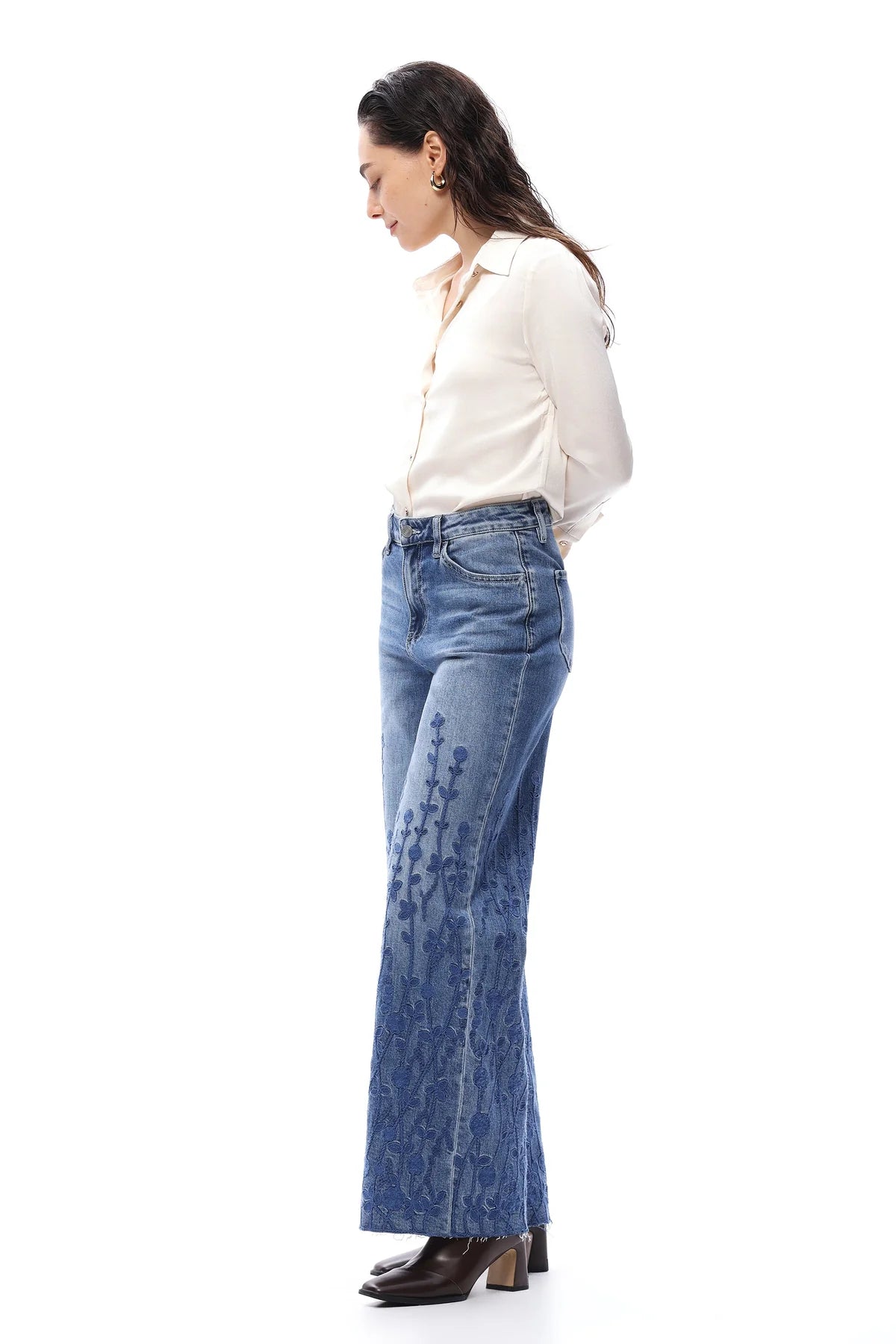 Bayeas High Rise Embroidered Wide Leg Jeans