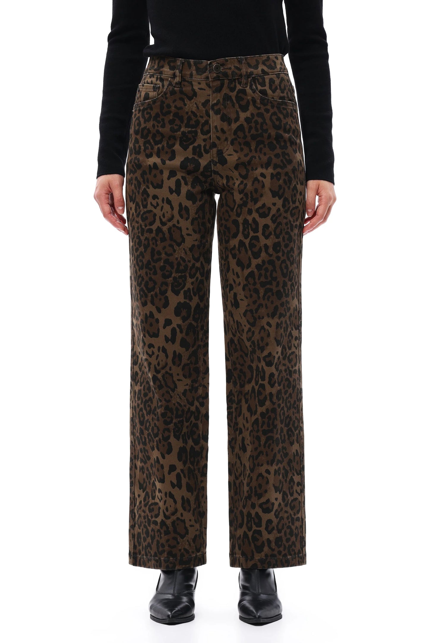 Bayeas High Rise Leopard Print Straight Leg Pants in Coffee