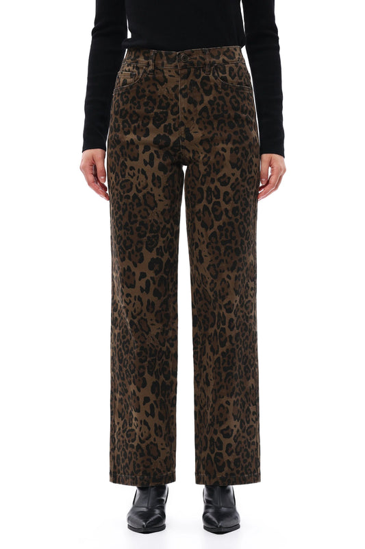 Bayeas High Rise Leopard Print Straight Leg Pants in Coffee