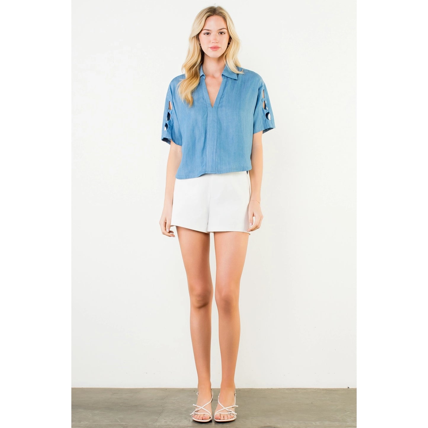 Short Sleeve Cutout Denim Top