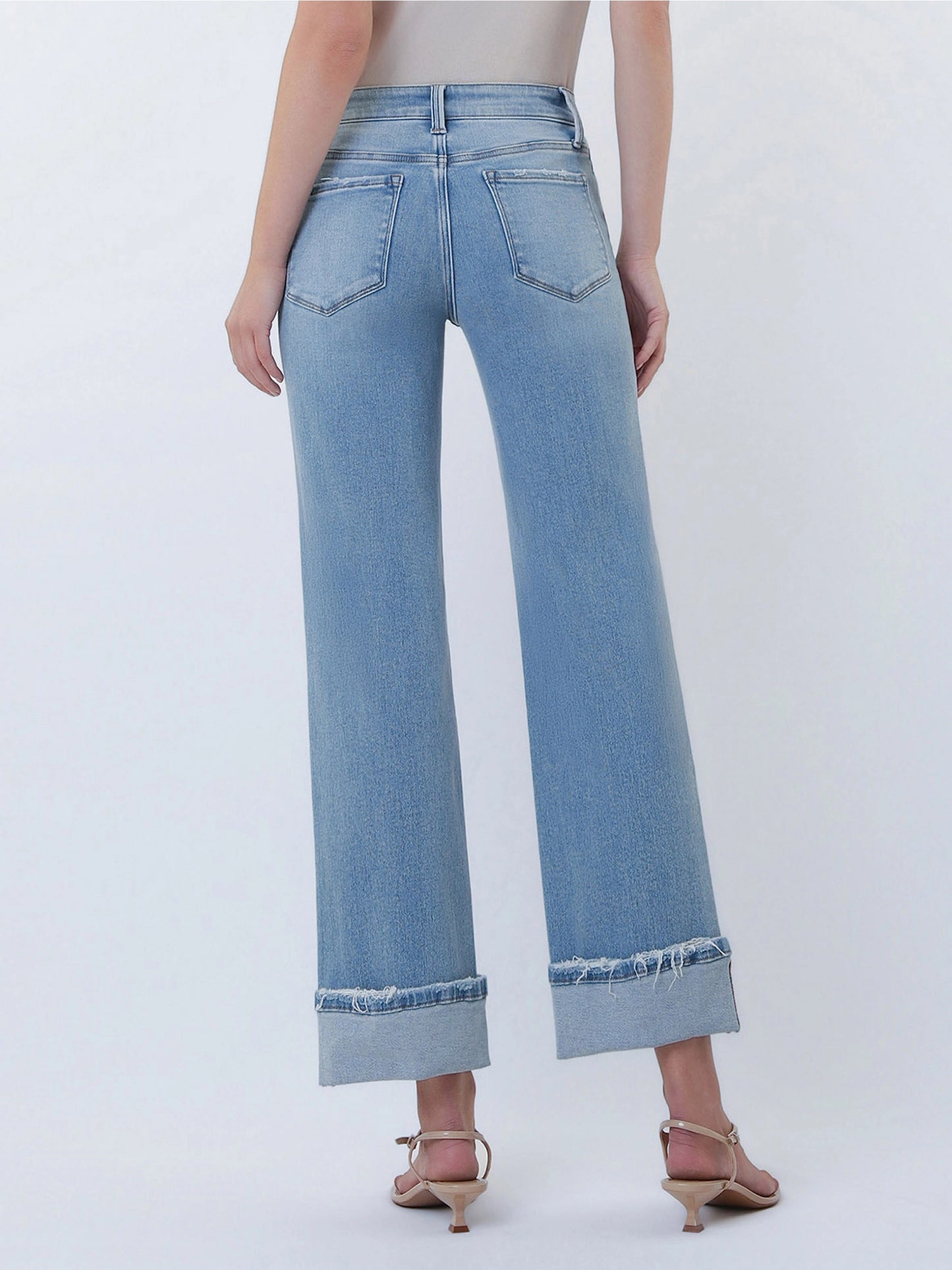 Lovervet Mid-Rise Medium Light Cuffed Slim Wide Leg Jeans