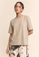 Davi & Dani Relaxed Fit Boxy Crew Neck Tee in Beige