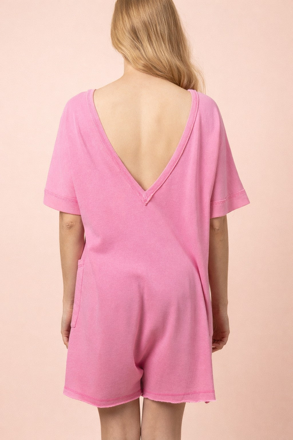 Mineral Washed Knit Casual Romper in Pink