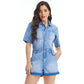 Bayeas Denim Romper with Rolled Hem