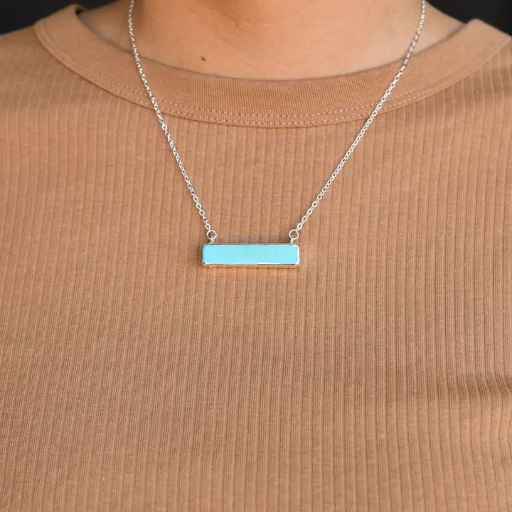 West & Co. Dainty Silver Necklace with Turquoise Bar