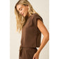 Cloud Knit Cap Sleeve Athleisure Top in Brown