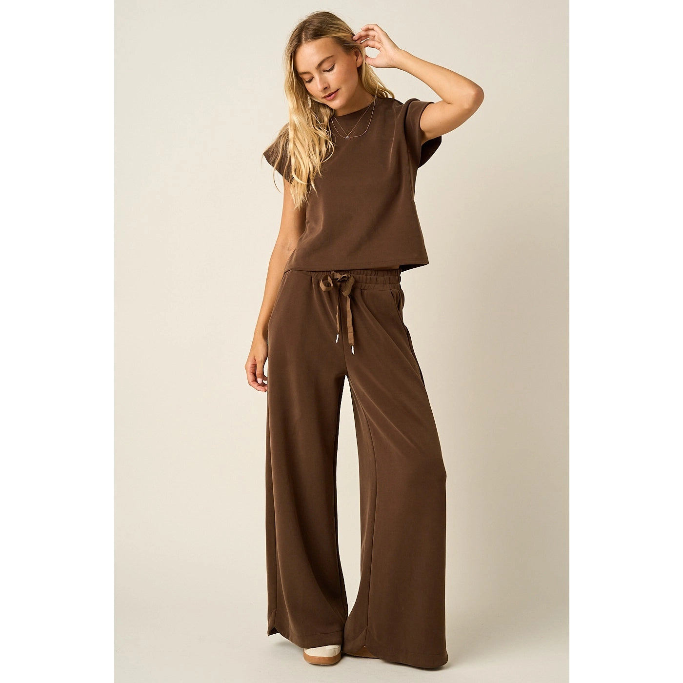 Cloud Knit Wide Leg Pants in Brown
