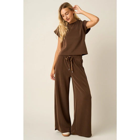 Cloud Knit Wide Leg Pants in Brown