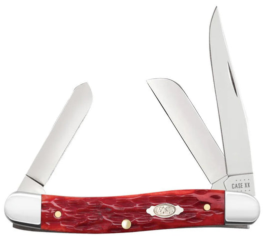 Case Peach Seed Jig Dark Red Bone Carbon Steel Medium Stockman